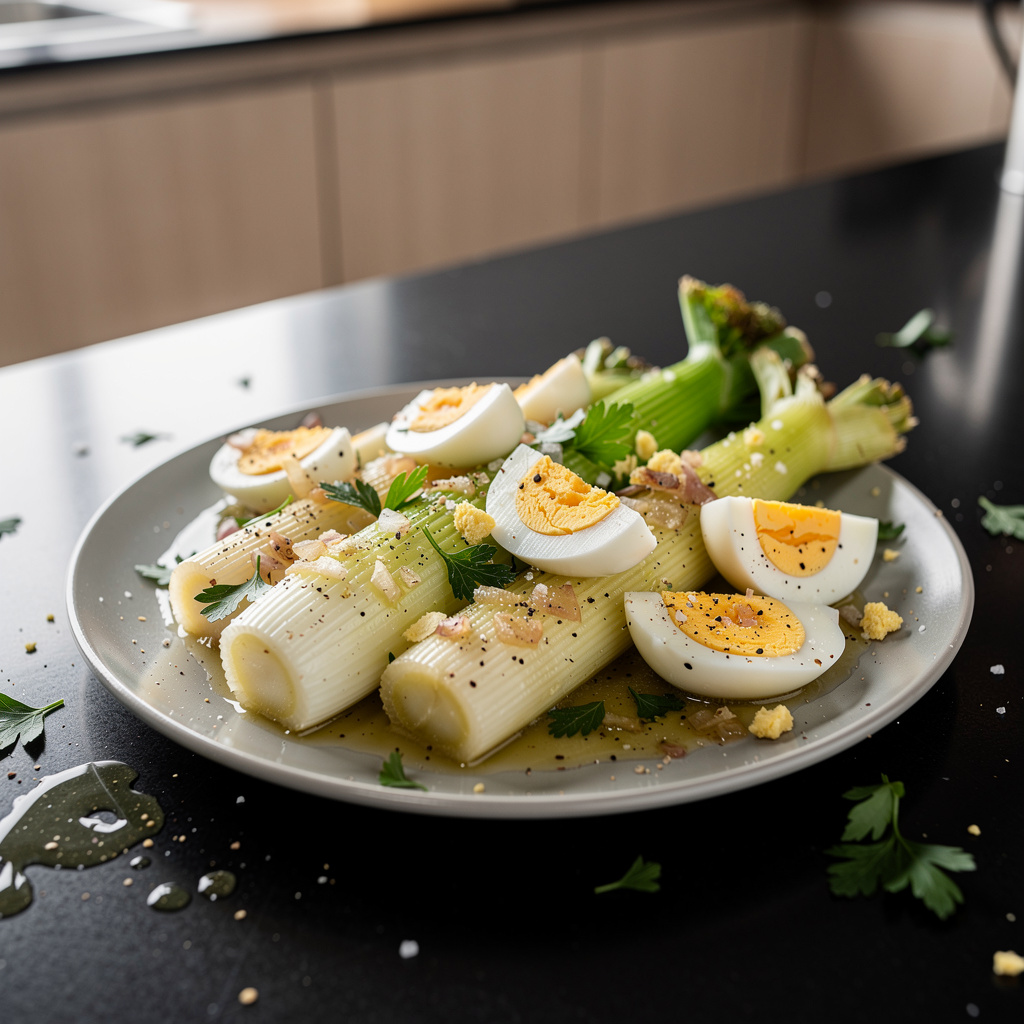 Poireaux vinaigrette – leeks in vinaigrette with egg