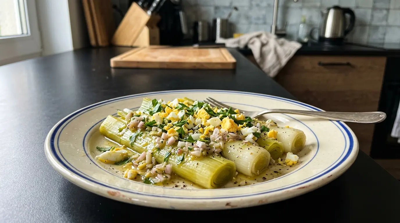 Poireaux vinaigrette – por w sosie winegret z jajkiem