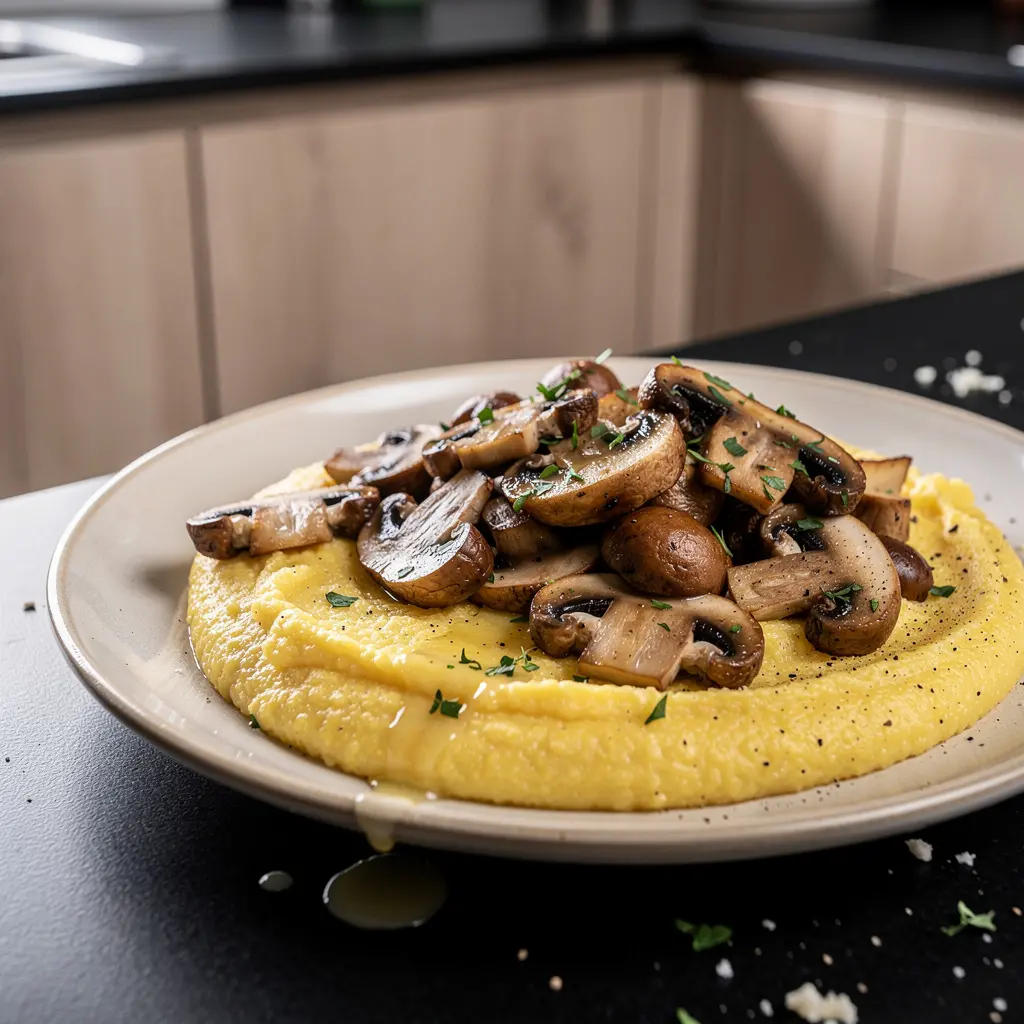 Polenta kremowa z grzybami i parmezanem