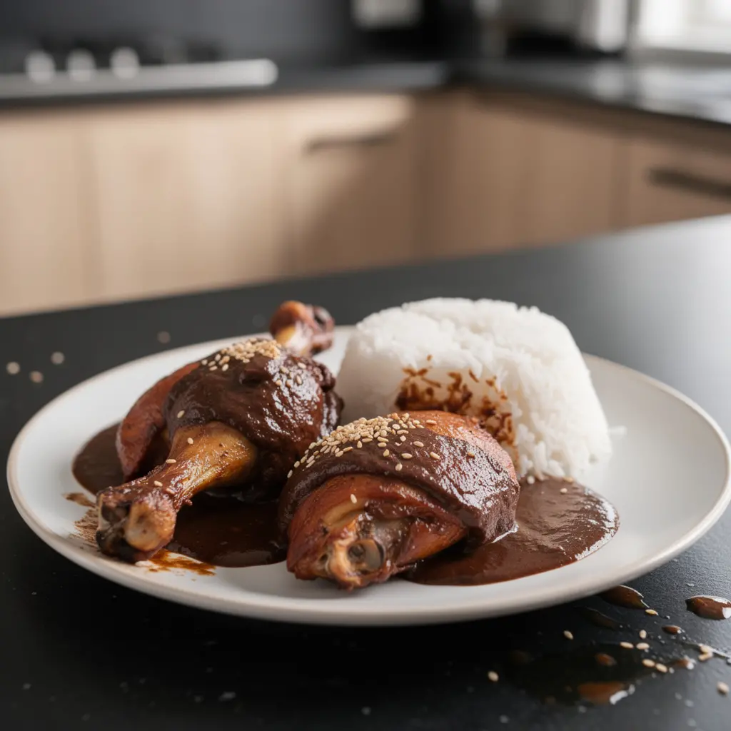 Pollo en mole poblano – chicken in chocolate mole sauce