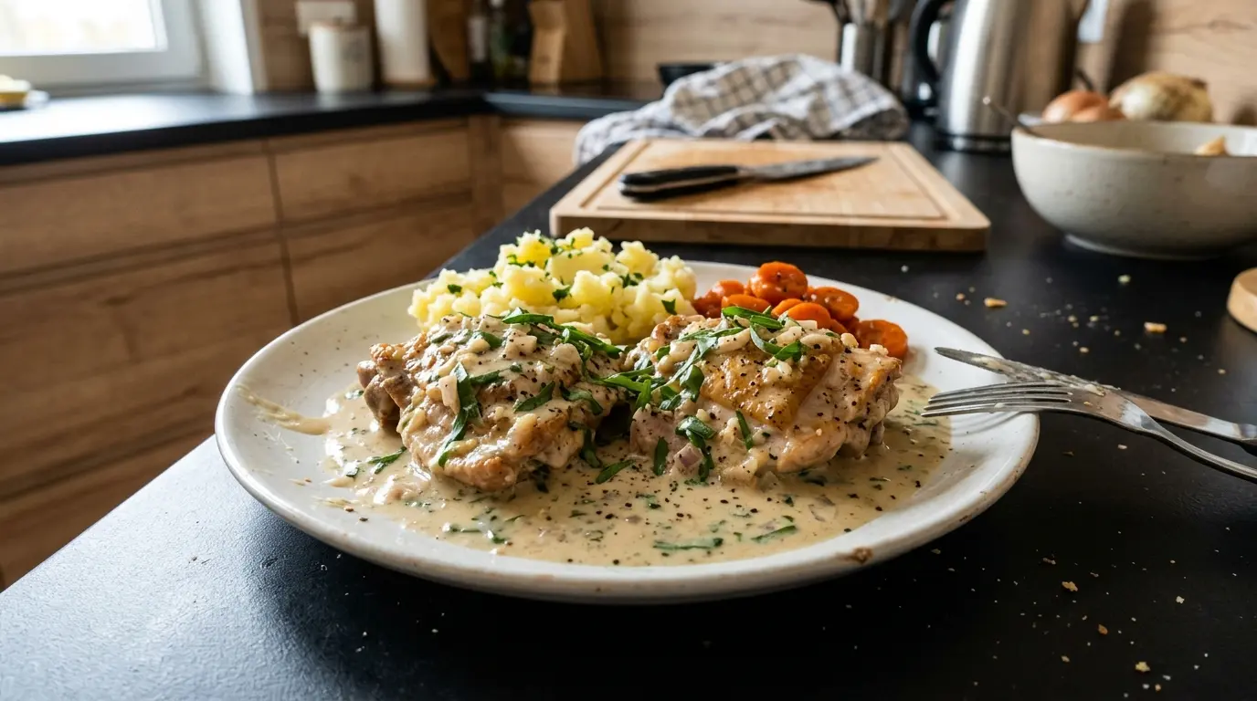 Poulet à l’estragon – kurczak w sosie estragonowo-śmietanowym