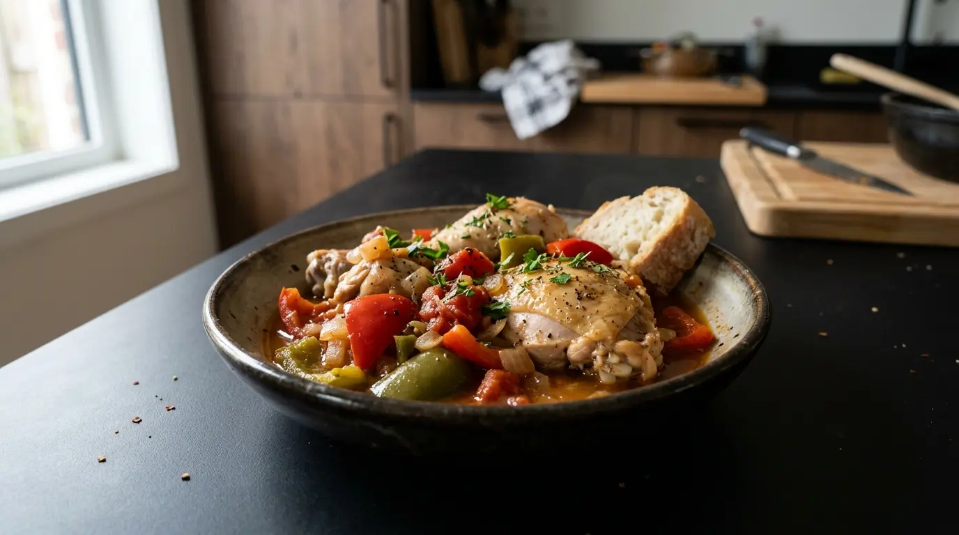 Poulet basquaise – kurczak po baskijsku z papryką i pomidorami