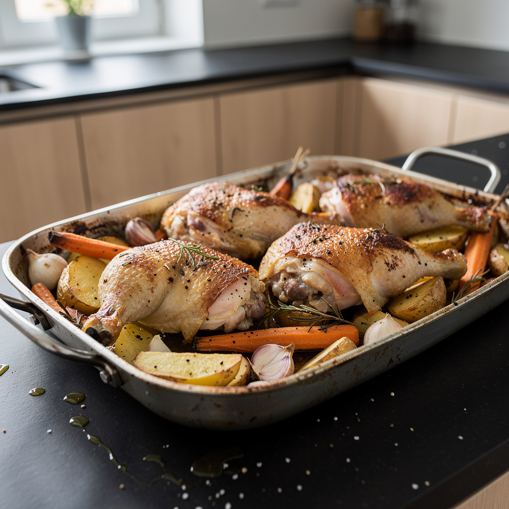 Poulet rôti aux légumes racines – pieczony kurczak z warzywami korzeniowymi