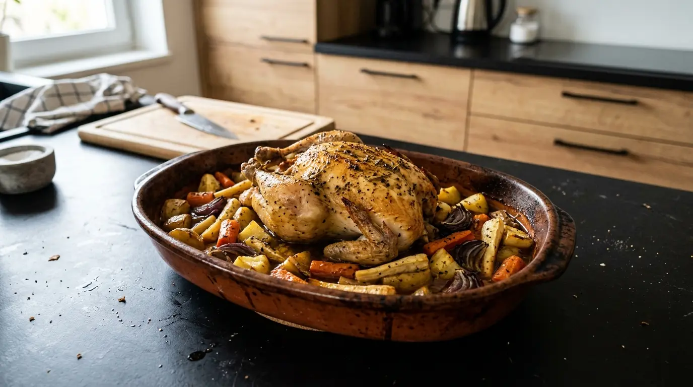 Poulet rôti aux légumes racines – pieczony kurczak z warzywami korzeniowymi