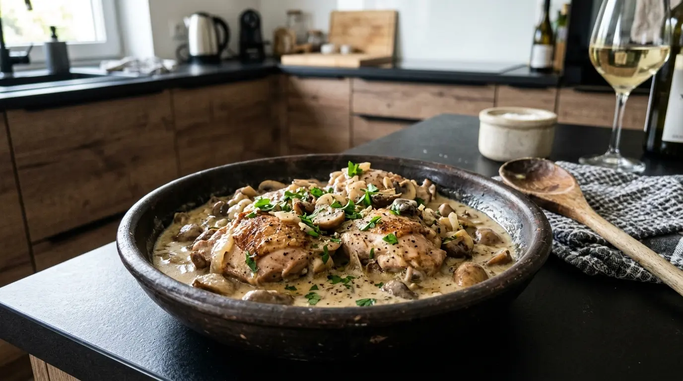 Poulet sauté aux champignons – kurczak duszony z pieczarkami i białym winem