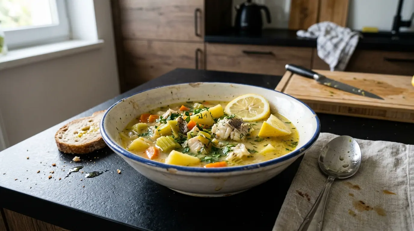 Psarosoupa – Greek Fish Soup with Vegetables and Lemon