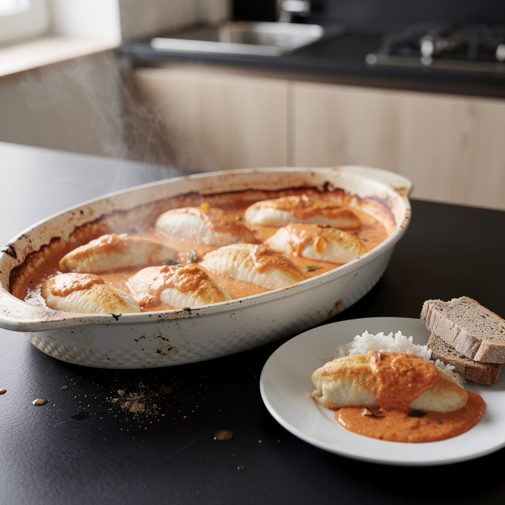 Quenelles de brochet in tomato-cream sauce