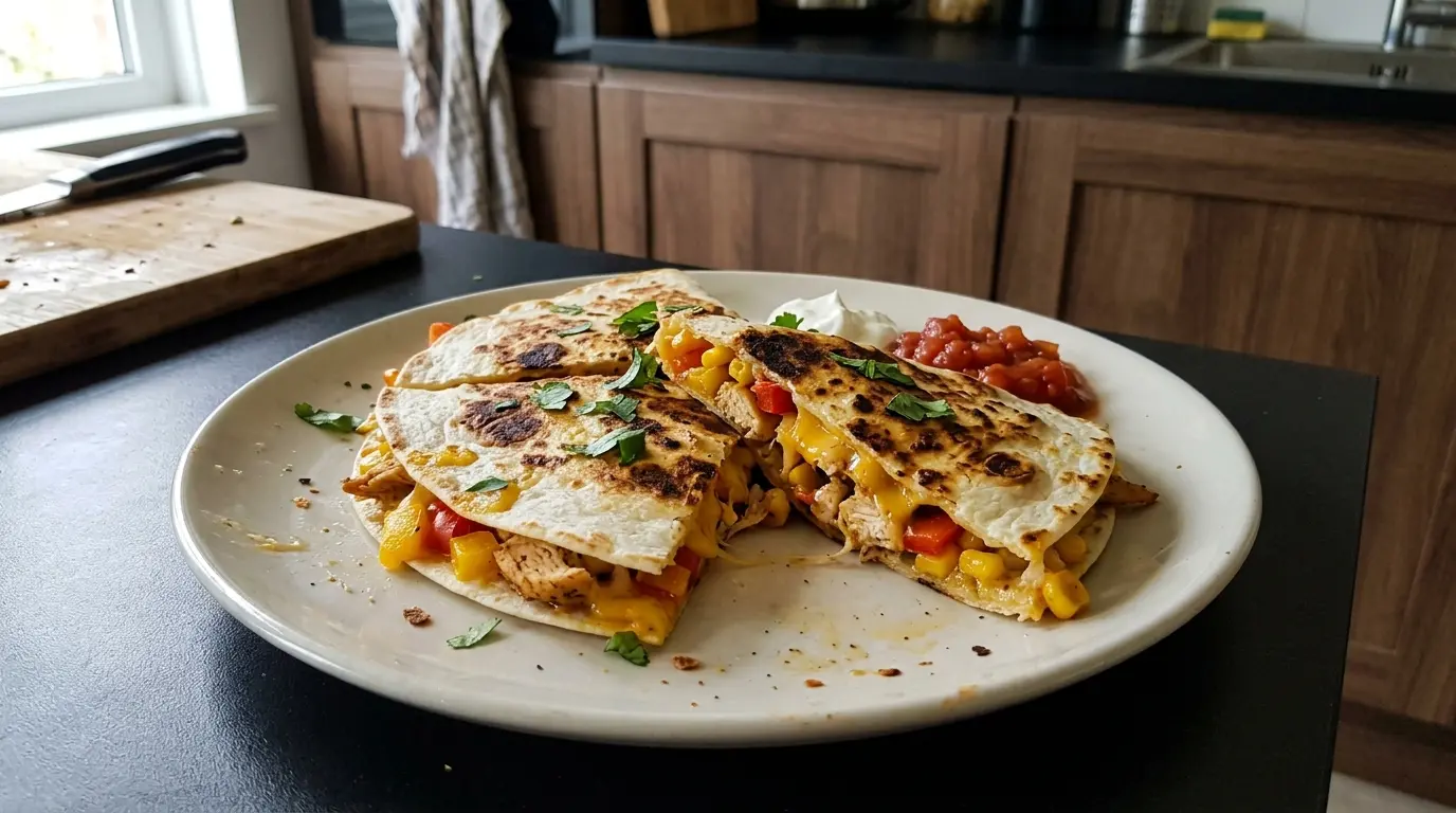 Quesadillas z kurczakiem, papryką i kukurydzą