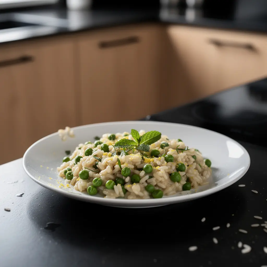 Risotto z groszkiem, cytryną i miętą