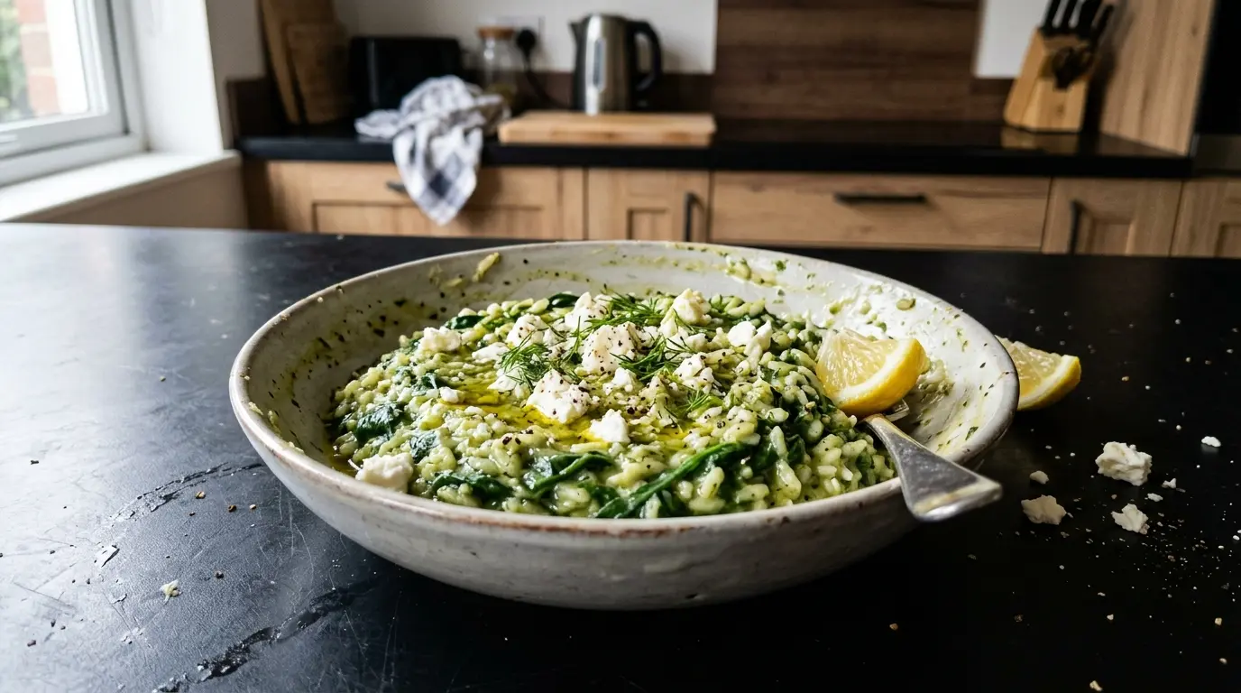 Rizoto me spanaki – greckie risotto ze szpinakiem, cytryną i fetą