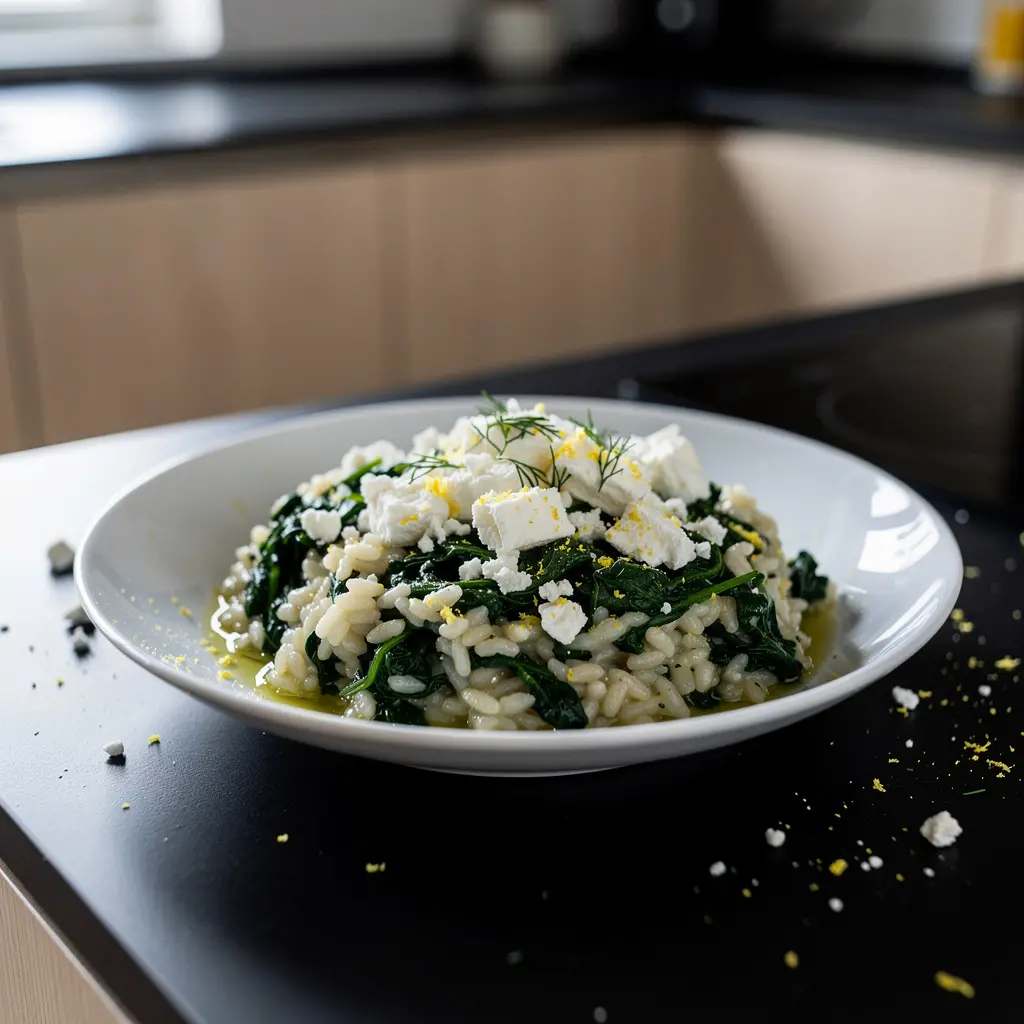 Rizoto me spanaki – greckie risotto ze szpinakiem, cytryną i fetą