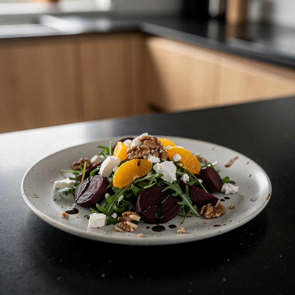 Ensalada de remolacha asada con naranja y nueces