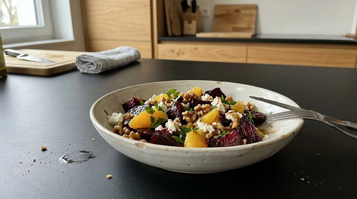 Salade de betteraves rôties z pomarańczą i orzechami