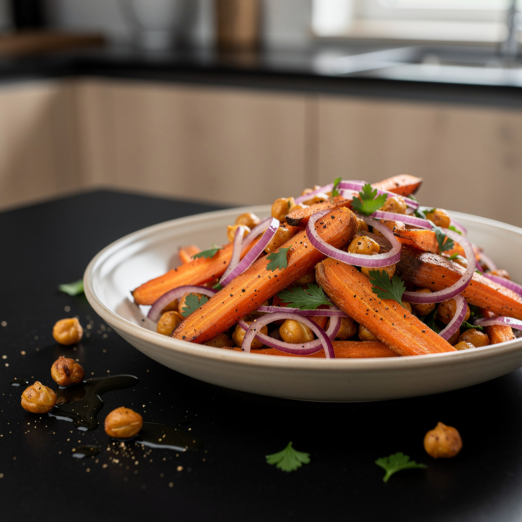 Salade de carottes rôties et pois chiches – sałatka z pieczonej marchewki i ciecierzycy