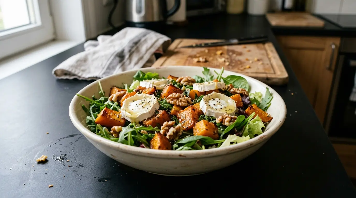 Salade de chèvre et courge butternut rôtie – sałatka z kozim serem i pieczoną dynią piżmową