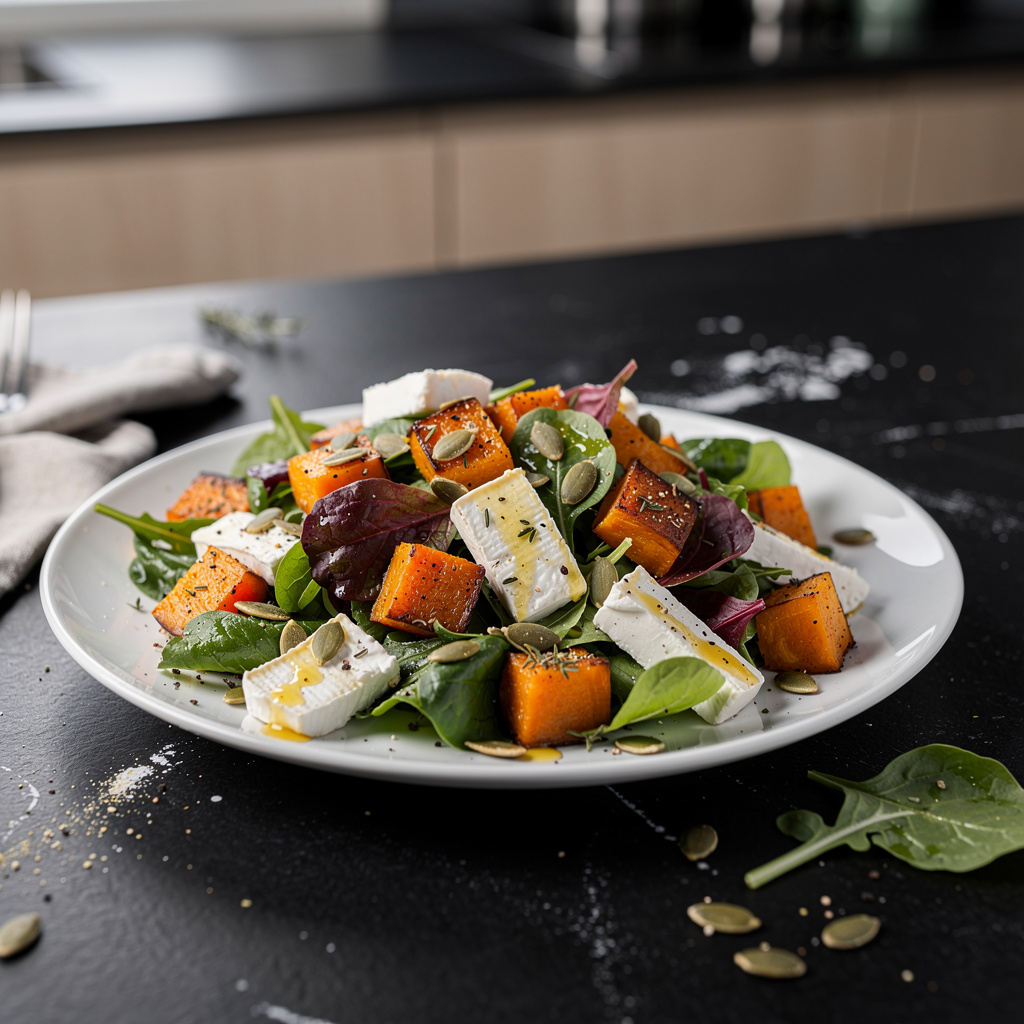 Salade de chèvre et courge rôtie – sałatka z kozim serem i pieczoną dynią