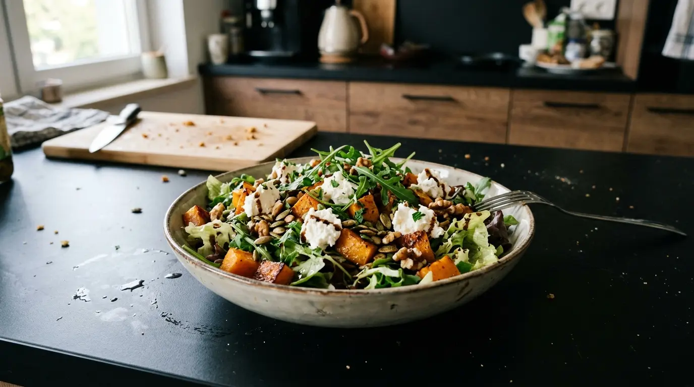 Salade de chèvre et courge rôtie – sałatka z kozim serem i pieczoną dynią