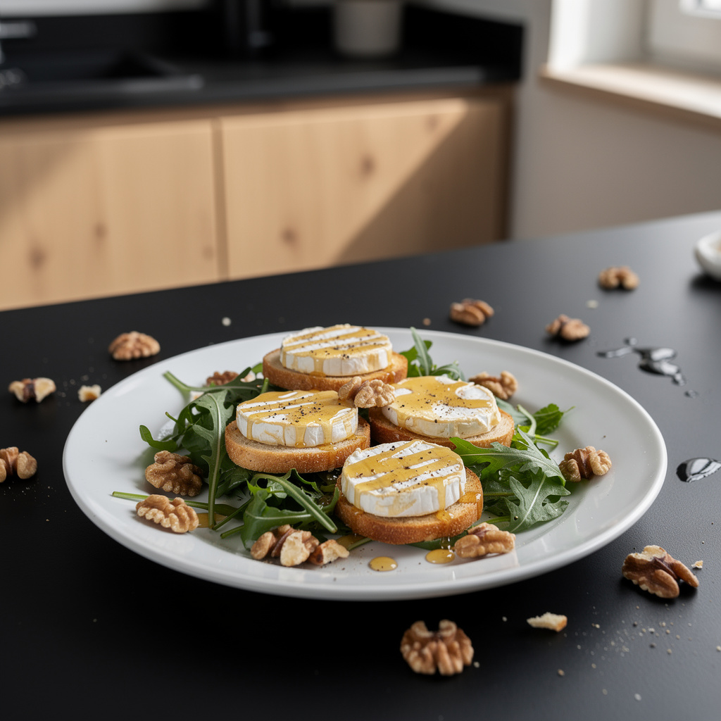 Goat Cheese and Honey Salad with Walnuts and Arugula