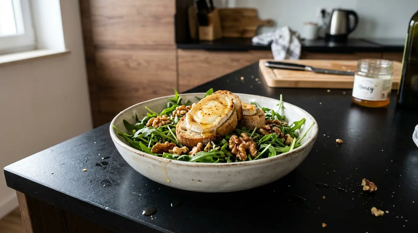 Salade de chèvre et miel z orzechami i rukolą