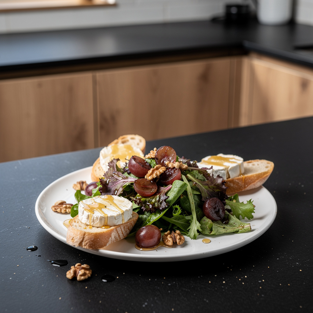 Salade de chèvre et miel with roasted grapes