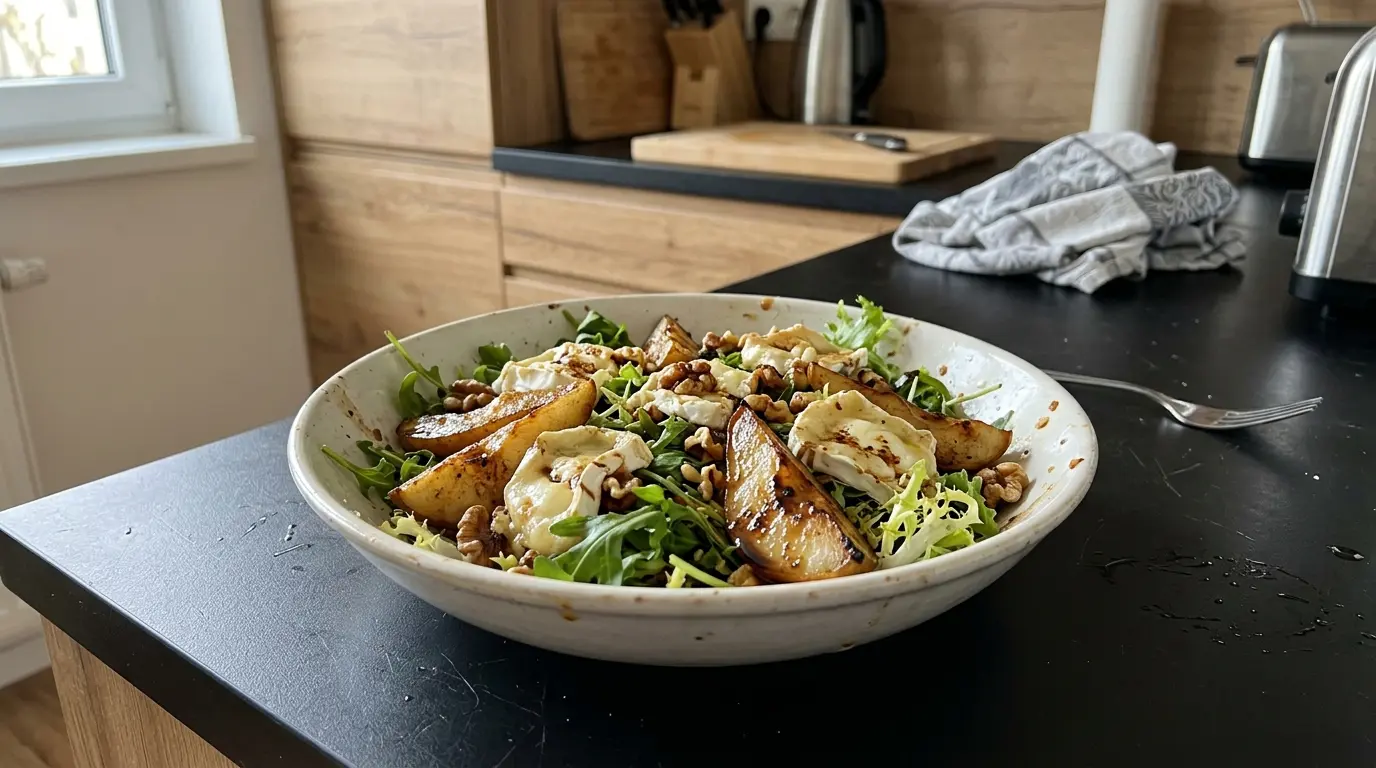 Salade de chèvre et poires karmelizowane z orzechami
