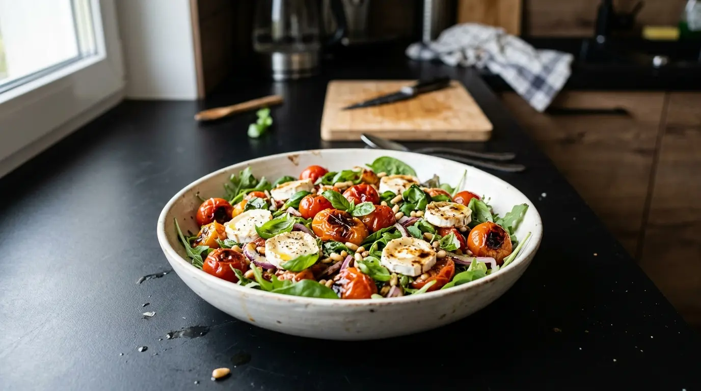Salade de chèvre et tomates grillées z bazylią