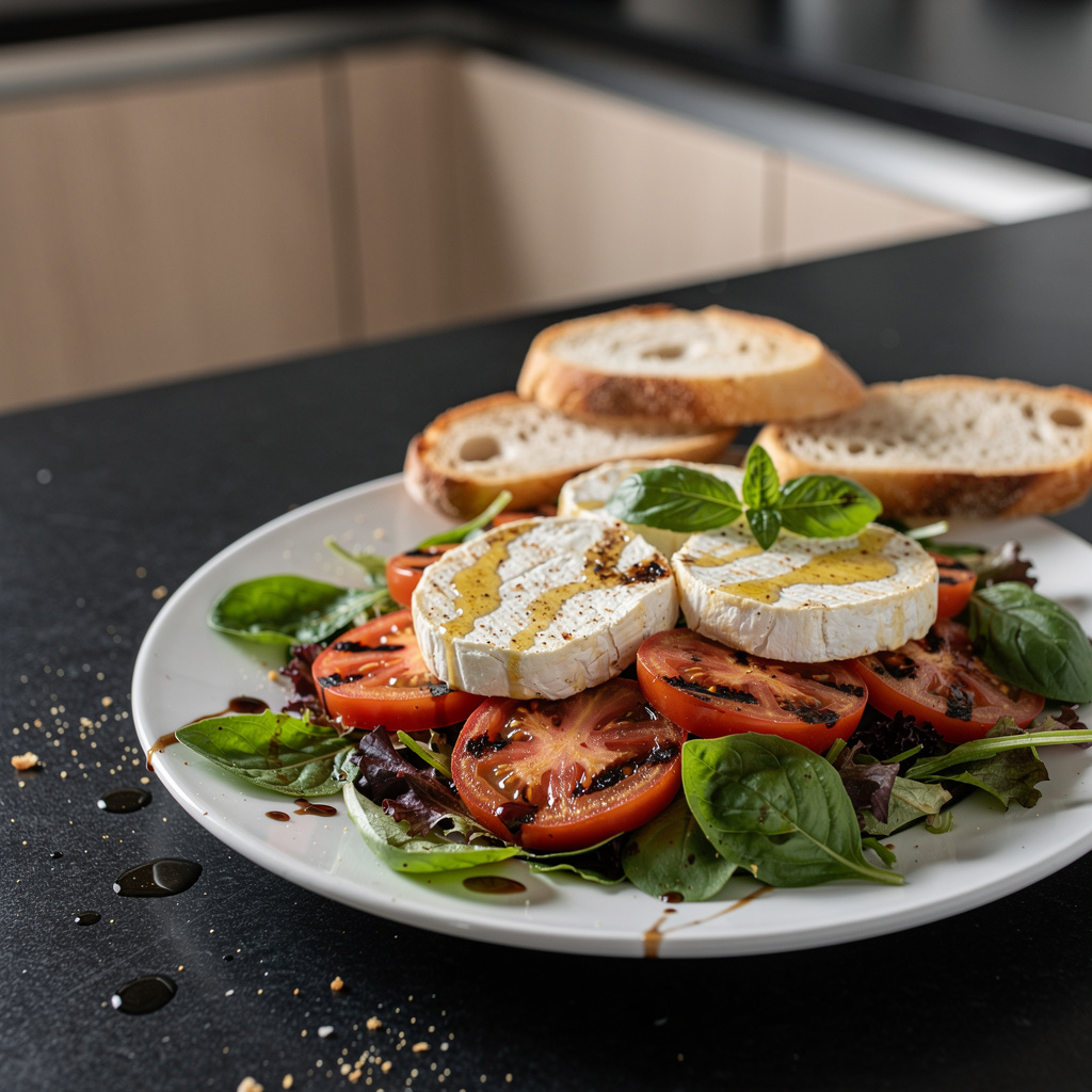 Salade de chèvre et tomates grillées z bazylią