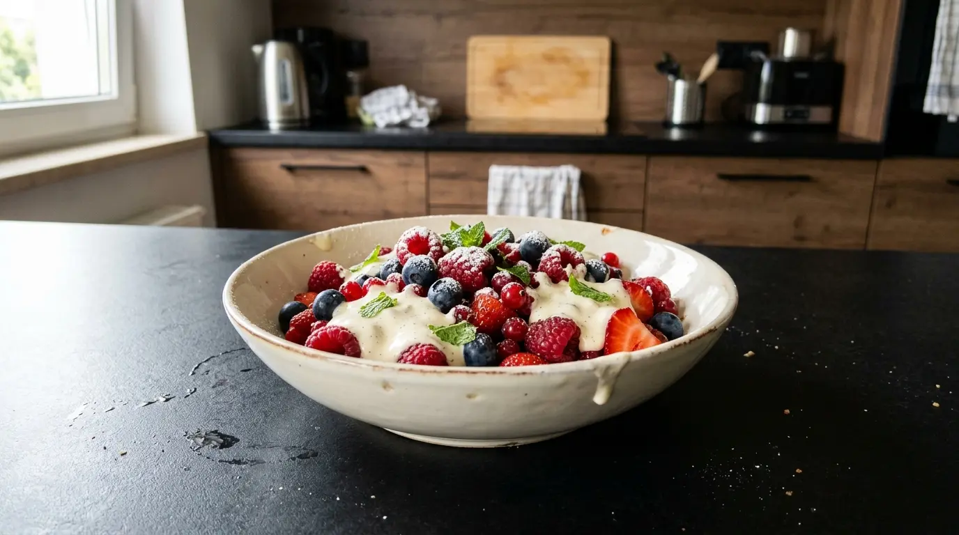 Salade de fruits rouges mit Vanillecreme