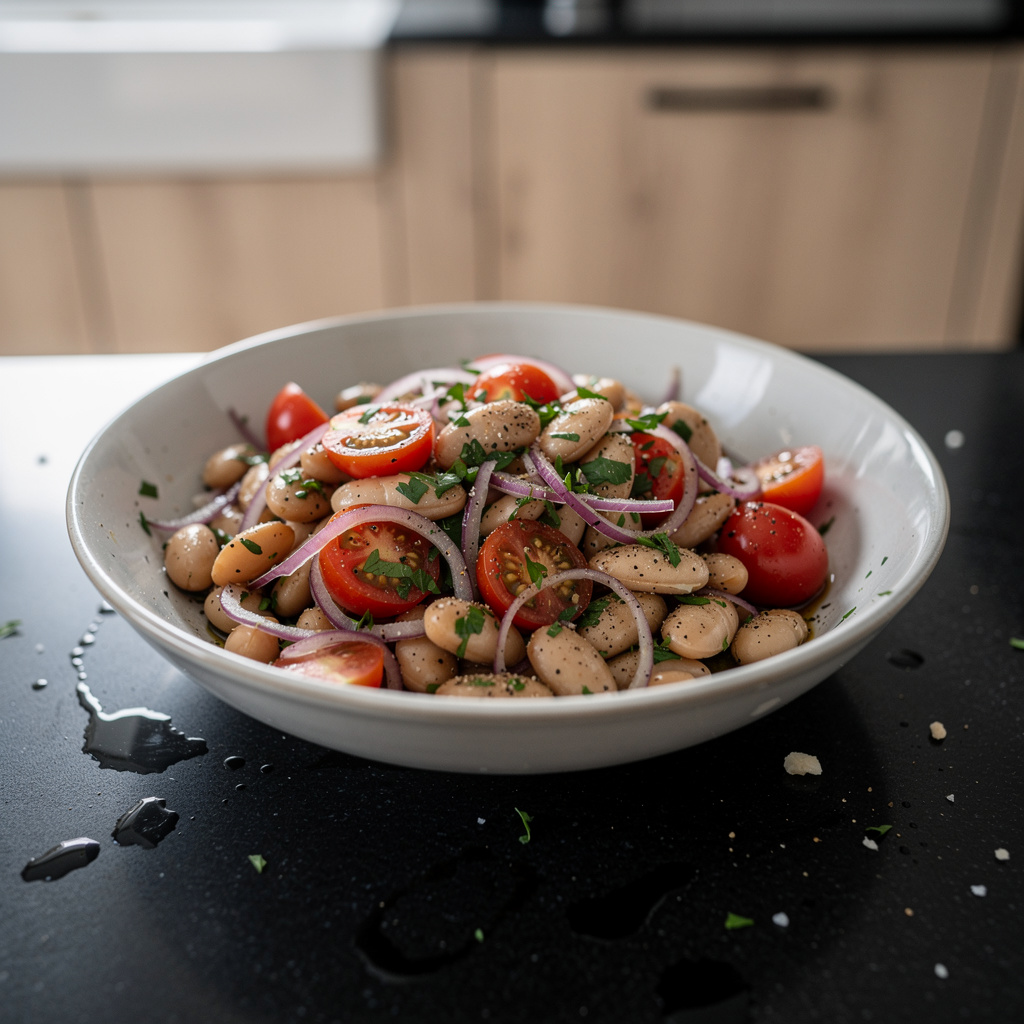 Salade de haricots blancs à la française – salade de haricots blancs avec vinaigrette aux herbes