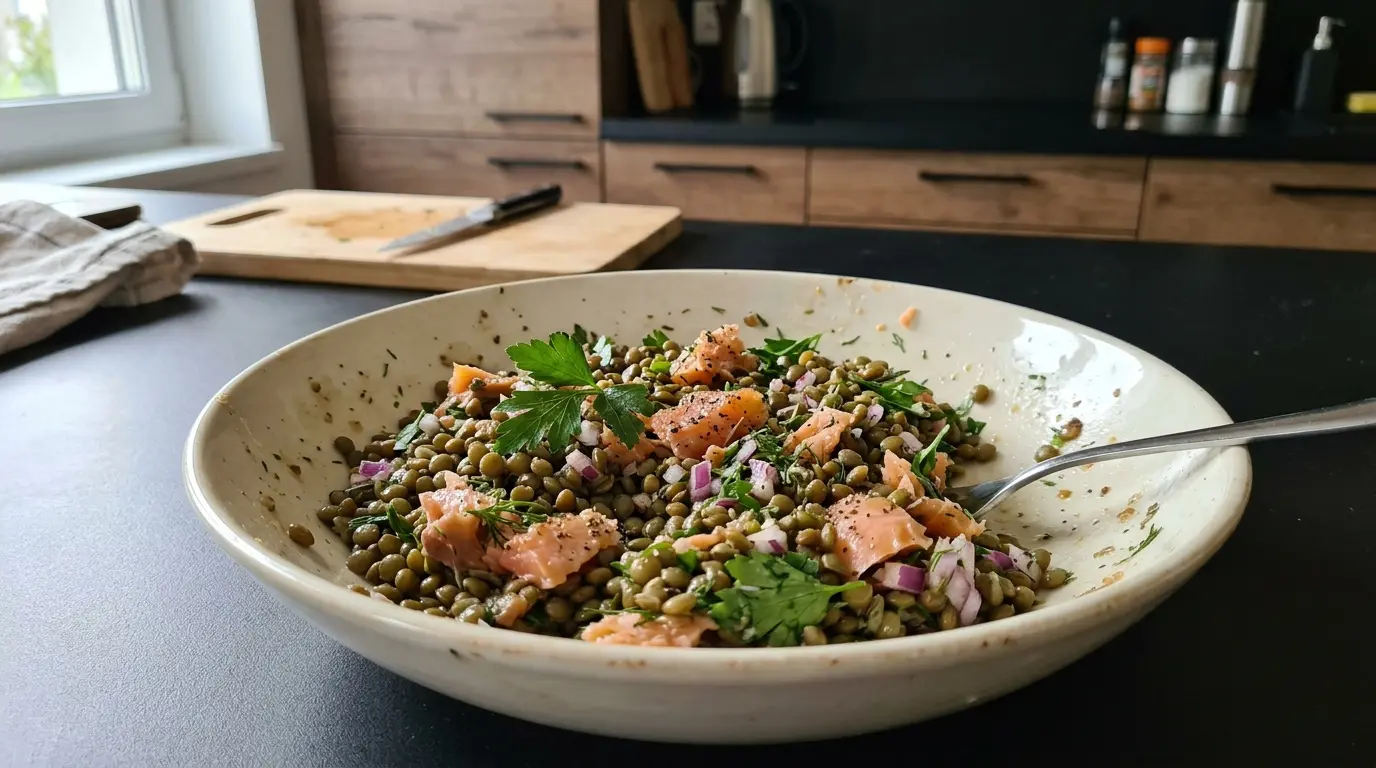 Salade de lentilles au saumon fumé – sałatka z soczewicą i wędzonym łososiem