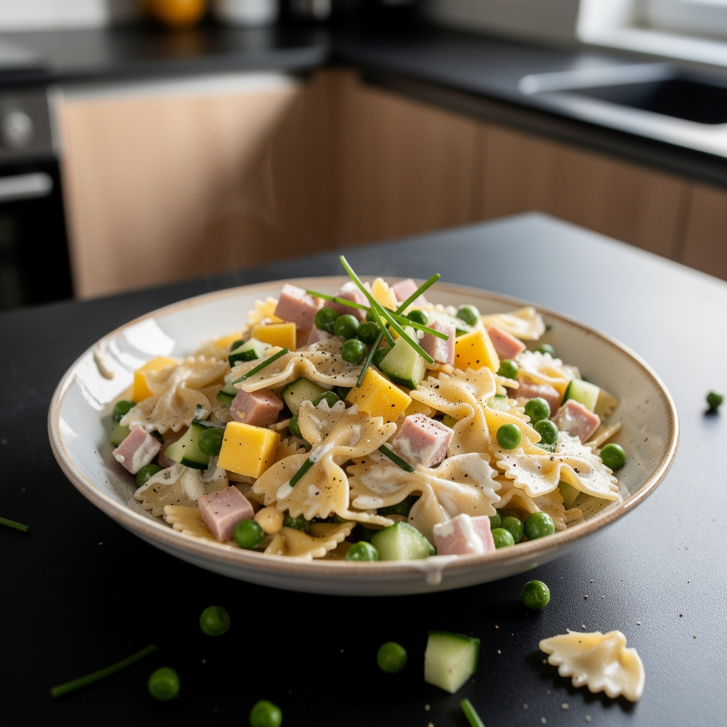 Salade de pâtes à la française – pasta salad with ham and peas