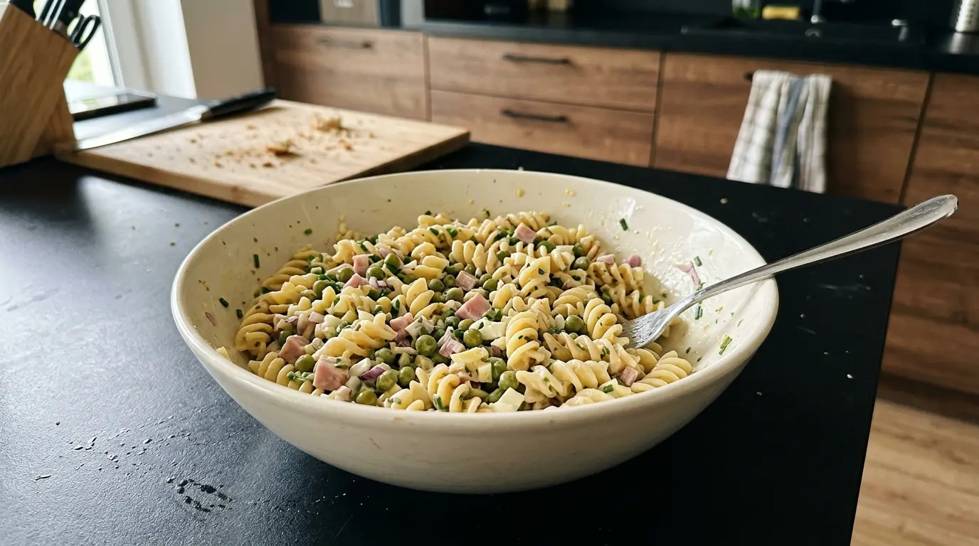 Salade de pâtes à la française – makaronowa sałatka z szynką i groszkiem