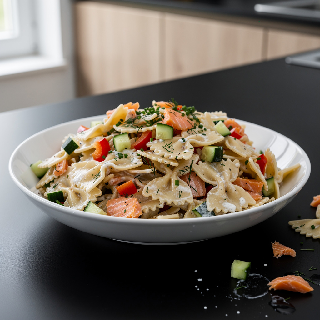 Salade de pâtes au saumon fumé – sałatka makaronowa z wędzonym łososiem