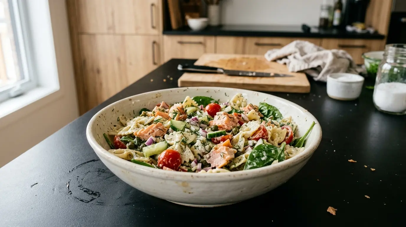 Salade de pâtes au saumon fumé – sałatka makaronowa z wędzonym łososiem