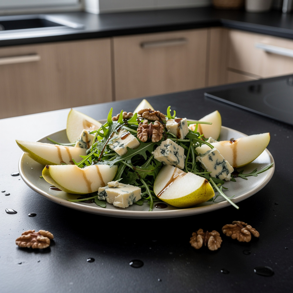 Pear and Roquefort Salad with Walnuts and Arugula
