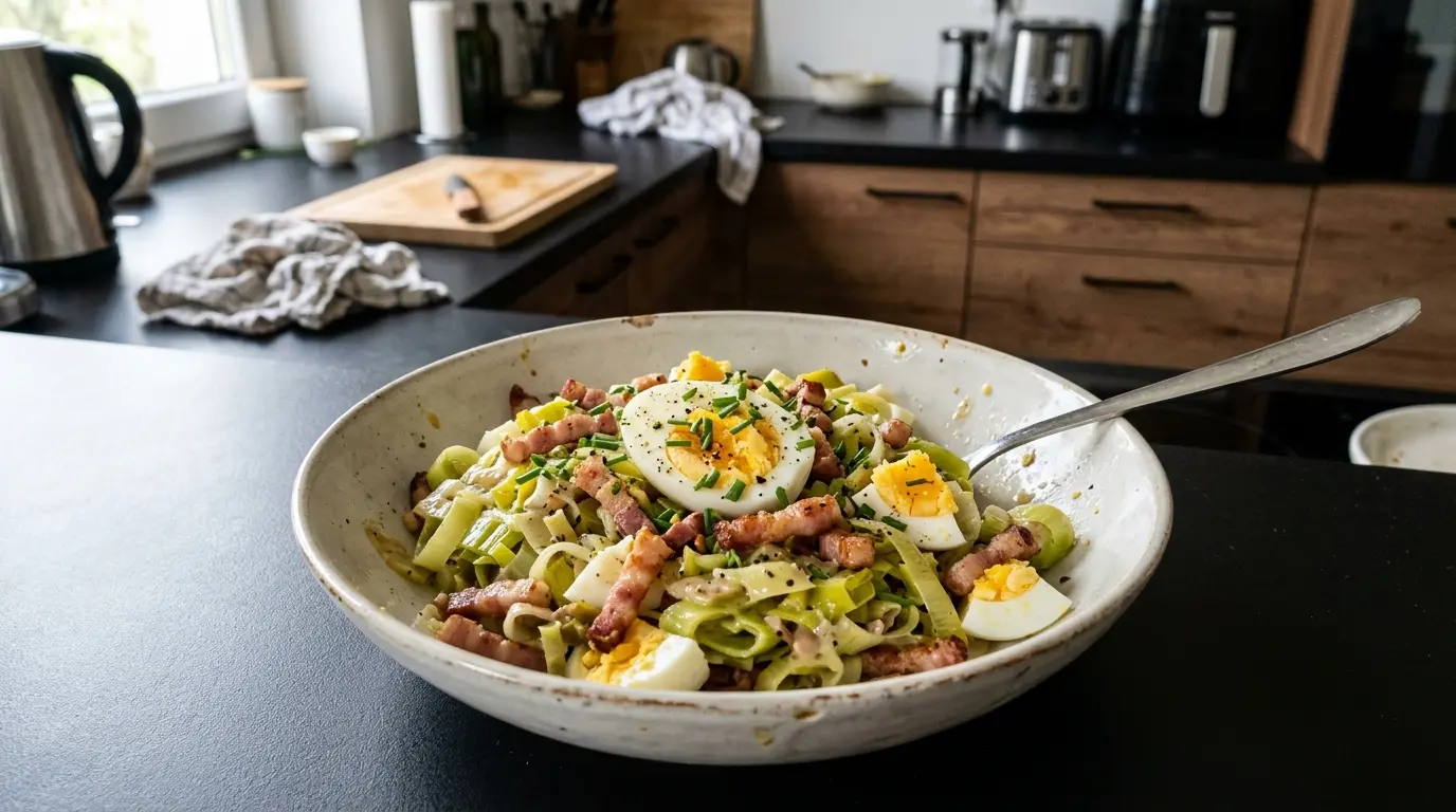 Salade de poireaux et lardons – sałatka z pora, boczku i jajka na twardo