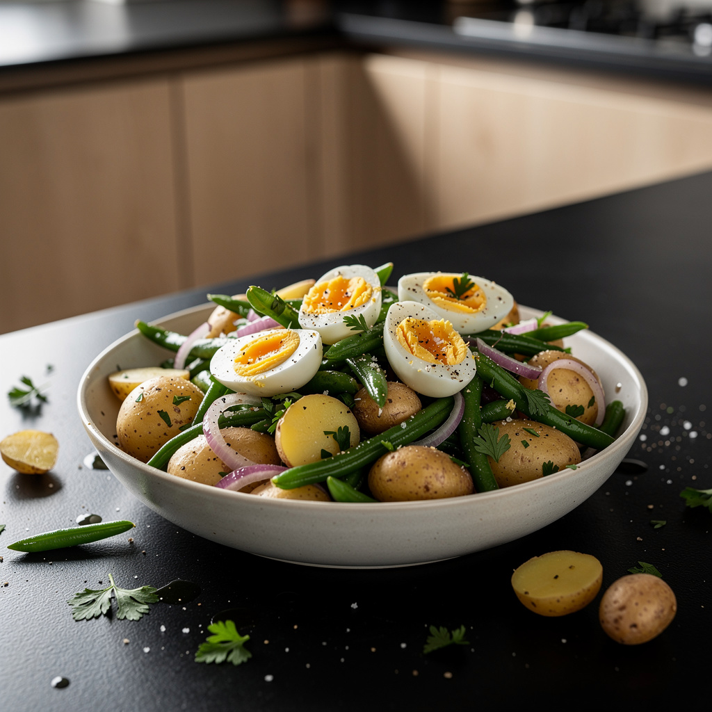 Ensalada de patatas nuevas con judías verdes y huevo