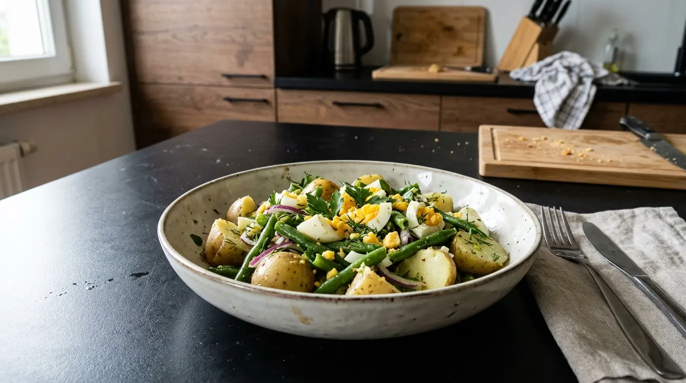 Ensalada de patatas nuevas con judías verdes y huevo