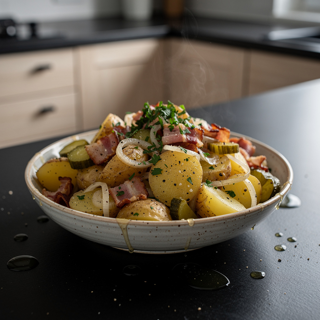 Ensalada tibia de patatas con bacon y chalota