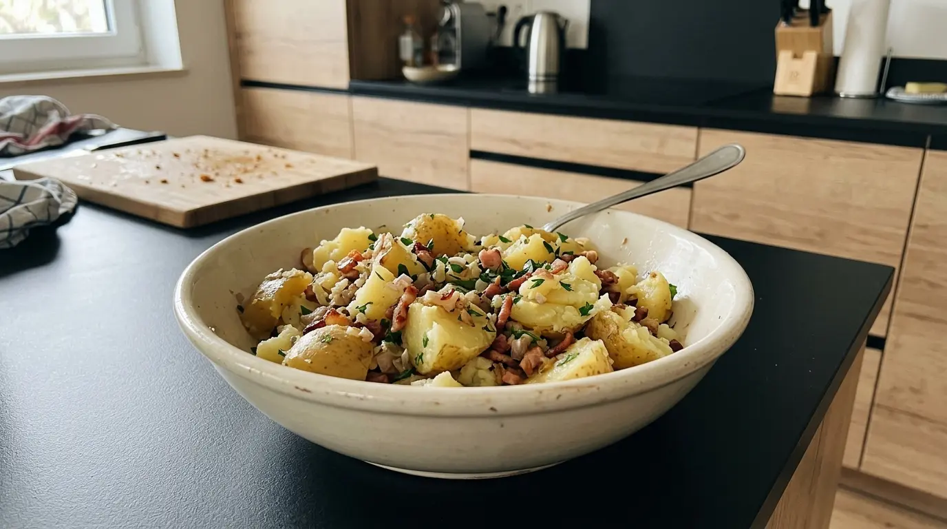 Ensalada tibia de patatas con bacon y chalota