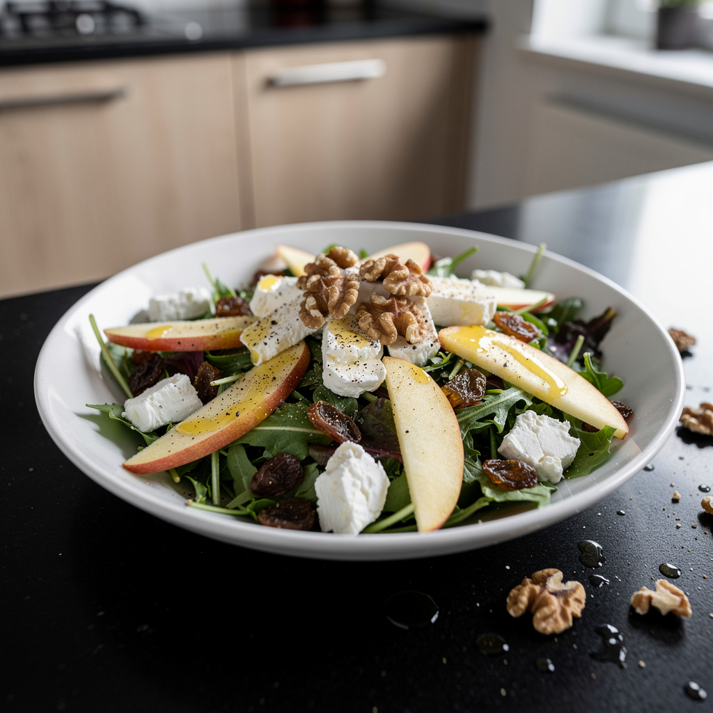 Salade de pommes et chèvre frais – sałatka z jabłkiem, świeżym kozim serem i orzechami