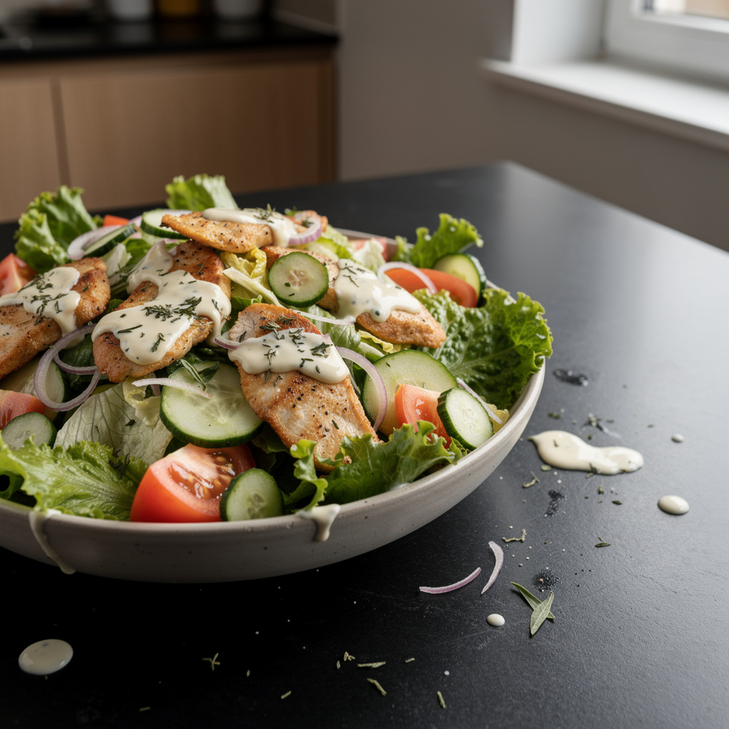 Salade de poulet et estragon z chrupiącą sałatą