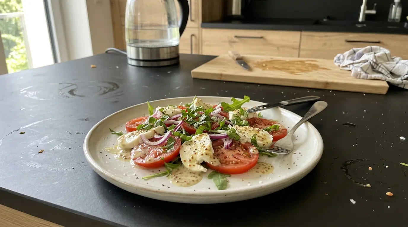 Salade de tomates et mozzarella à la française – sałatka z pomidorów i mozzarelli z musztardowym sosem