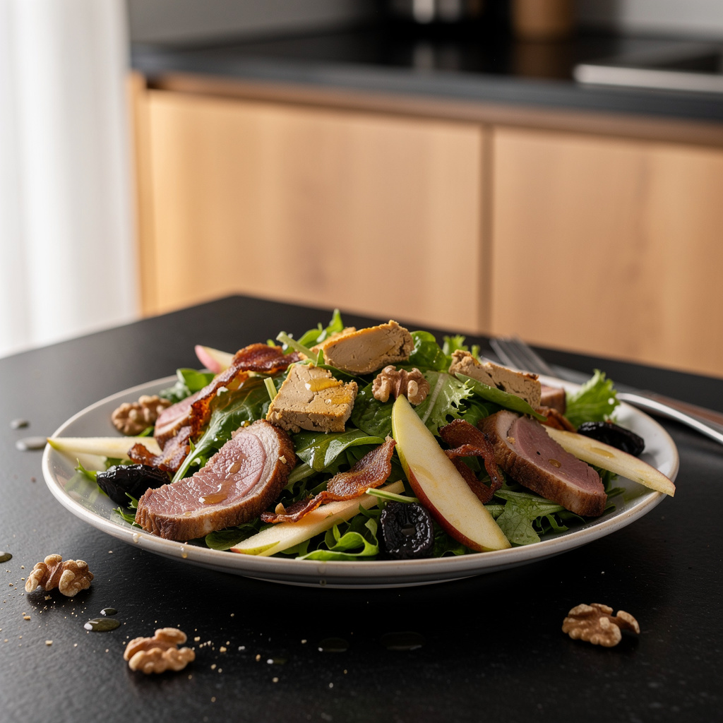 Landaise salad with duck, foie gras and nuts