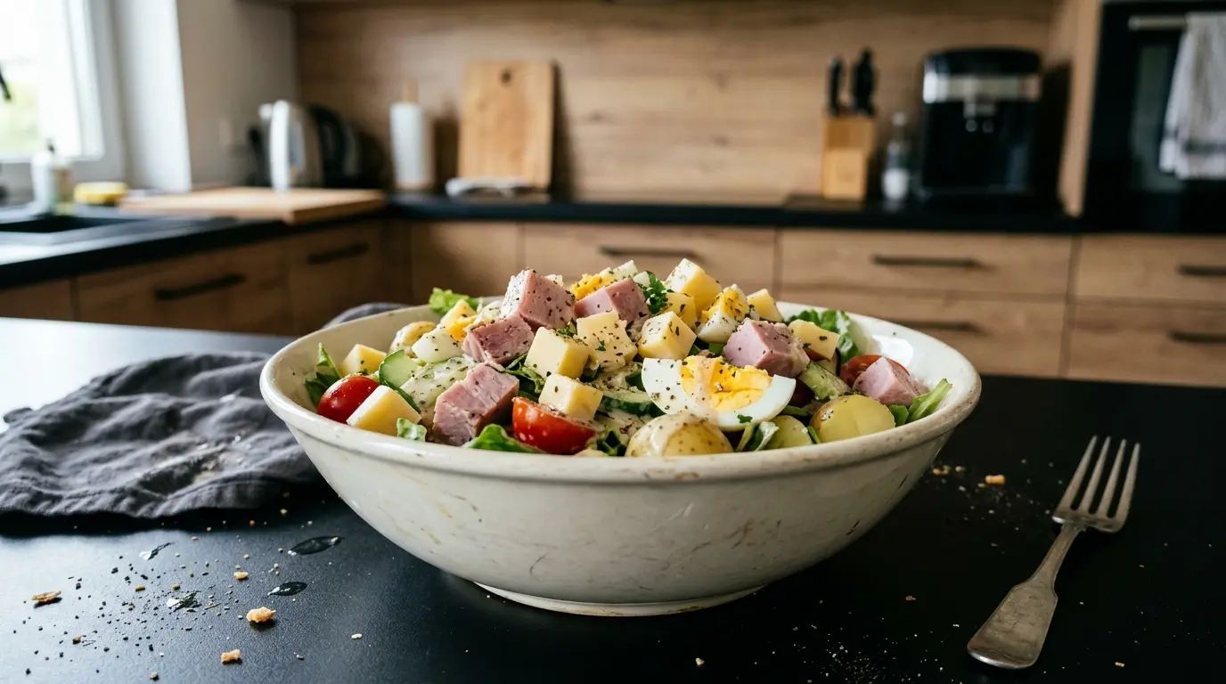 Salade parisienne z szynką, serem i jajkiem