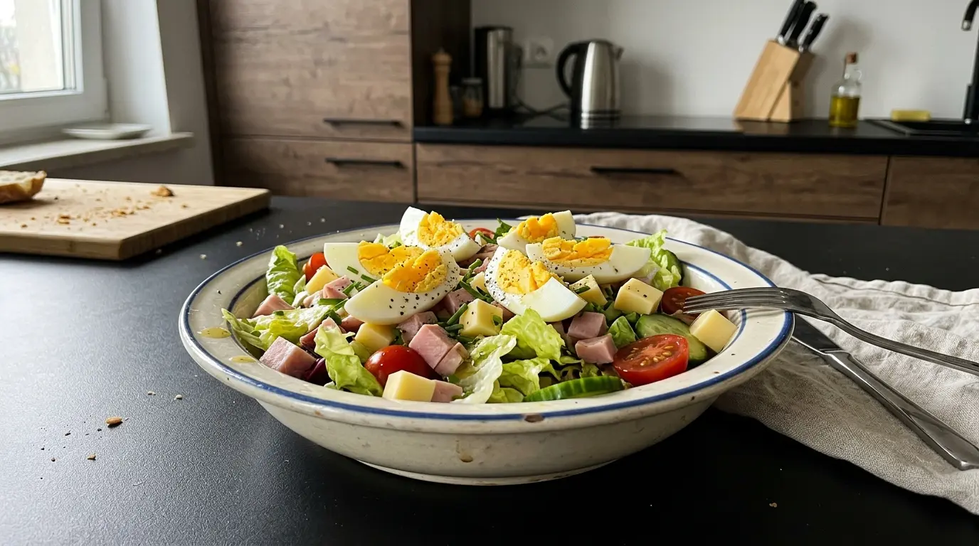 Ensalada parisina con jamón, queso y huevo