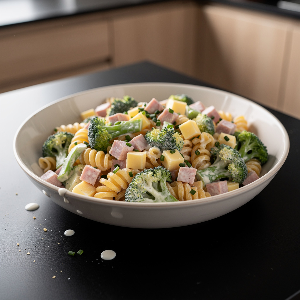 Pasta Salad with Broccoli, Cheese and Ham, American Style