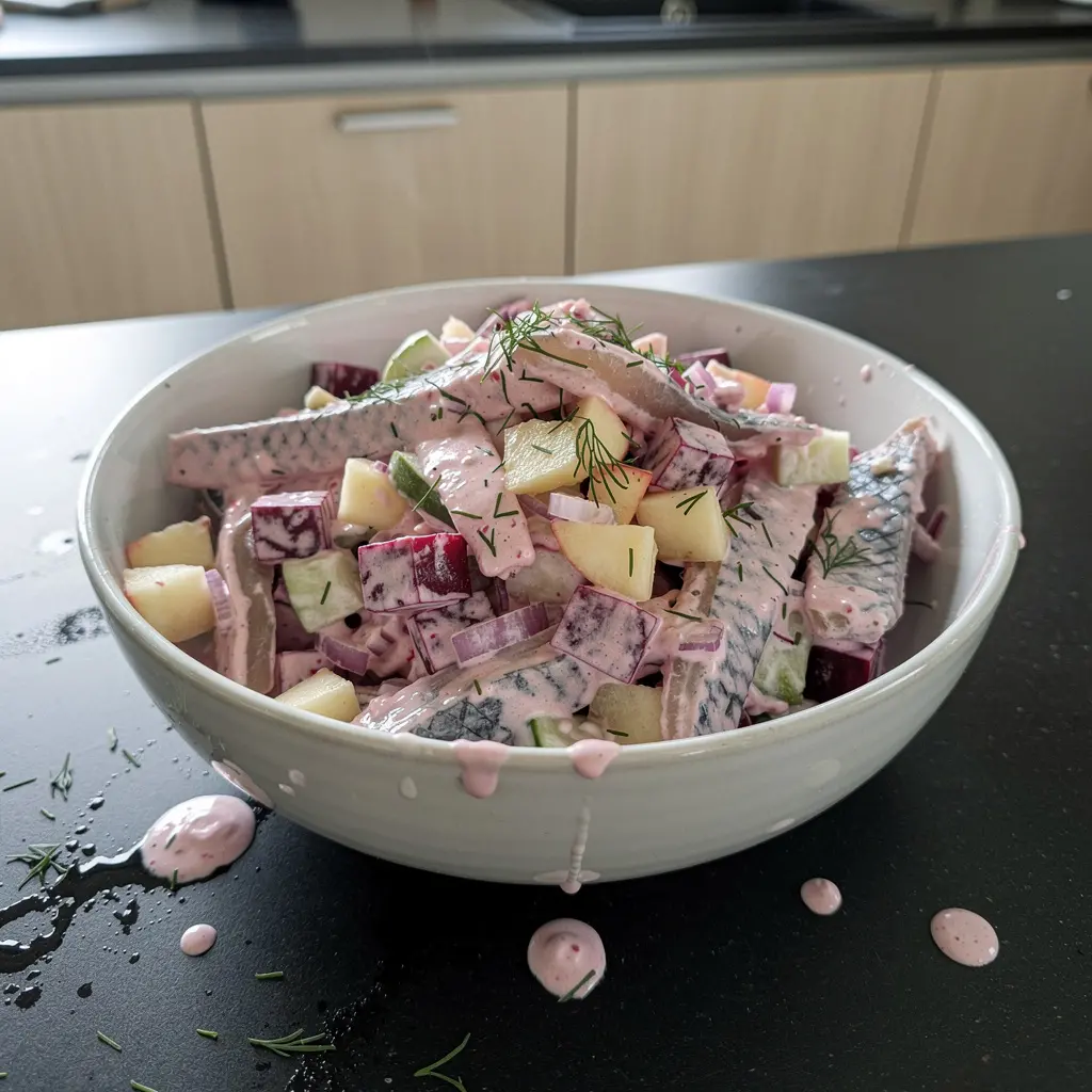 Salade de harengs Matjessalat à la betterave