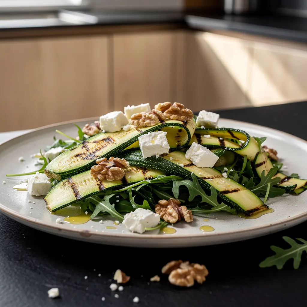 Sałatka z grillowaną cukinią, fetą i orzechami włoskimi