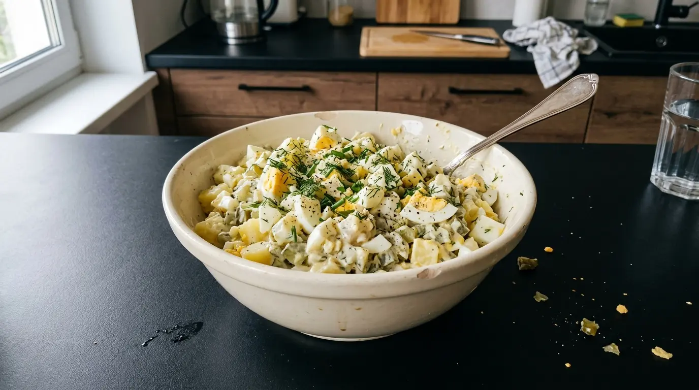 Sałatka z jajkiem, ziemniakami i ogórkiem kiszonym